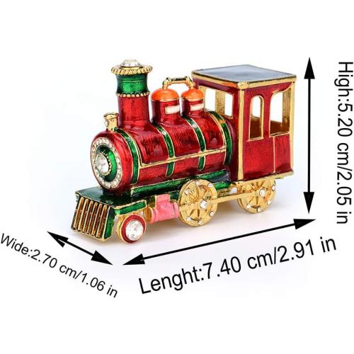 Mini Steam Train Jewelry Trinket Box Hinged Enameled Crystal Ornaments Gift for Home Decor