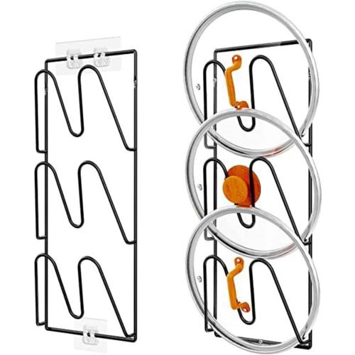 BLACK 2 Pieces Pot Lid Organizer Metal Over The Door Lid Organizer Wall/Door Mounted