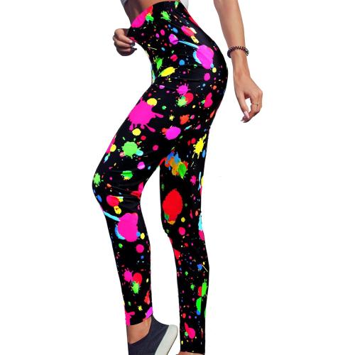 Size L Syhood 80s Legging for Women Neon Halloween High Waisted Neon Legging 4 Pcs Necklace 1980s Dress up Costume Accessory Set