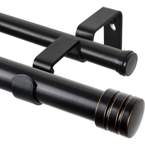 TONIAL1 Inch Double Curtain Rods for Windows 66 to 120 Inches, Heavy Duty Decorative Drapery Rod 32 to 144 Inches with Classic Cap Finial, Black