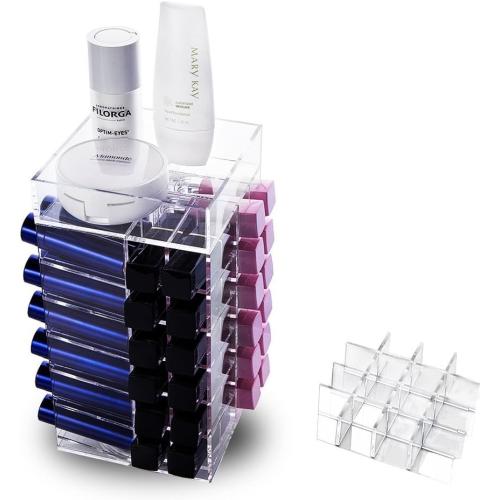 HBlife Lipstick Holder, Acrylic Rotating 64 Lipstick Tower Organizer Spinning Lipgloss Holder with Removable Dividers