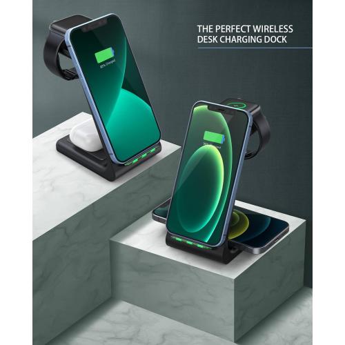 3 in 1 Wireless Charging Station, 2026 Upgraded Fast Desk Charger Station for iPhone 17 16 15 14 13 12 Pro Max Plus, Charger Stand for Apple Watch 10 9 8 7 6 5 4 3 2 SE, Airpods 4 3 2 Pro(Black)