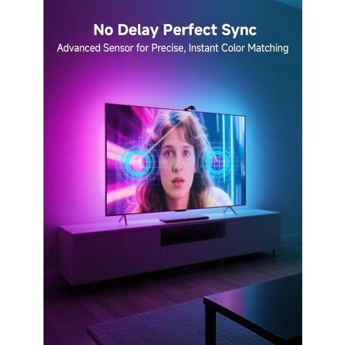 GIPOYENT TV LED Backlight with Camera, 10.5FT RGBIC Screen Sync Lights for 32–50 Inch TVs & PC Monitors, Music Sync LED Strip Lights with App for Gaming, Movies, Bedroom