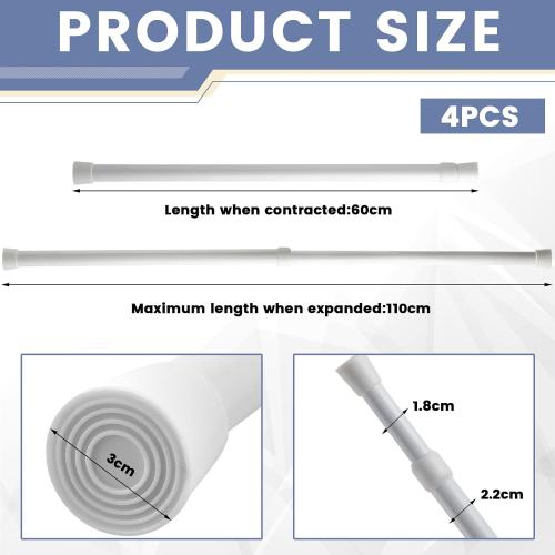 White set of 4 Fabbay Window Security Bar Adjustable Sliding Glass Door Lock Security Stick for Door with Rubber Tips, 23.62-39.37 Inch in Length(White, 4 Pieces)