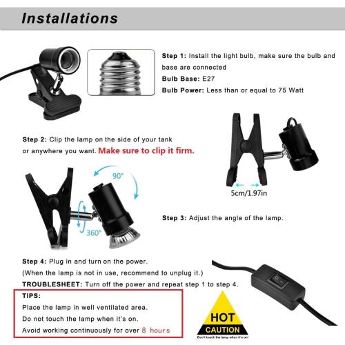 DOMICA Turtle Heat Lamp   2 Heating Bulbs (50W,35W), Reptile UVA UVB Basking Spot Lamp, Warming Light with Clamp for Tortoise, Lizard, Snake, Leopard Gecko, Beared Dragon, Brooder Box