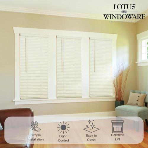 LOTUS & WINDOWARE Cordless Mini Blind, 1 Vinyl Slats, 27 Wide x 36 Long - Alabaster, Window Blinds for Home and Office, Interior Door Blinds - Light Filtering