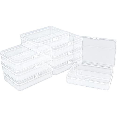 6-Pack Rectangular Plastic Storage Containers Box with Hinged Lid for Beads and Crafts, 4.5 x 3.3 x 1.1 inch / 115 x 85 x 28 mm (Translucent)