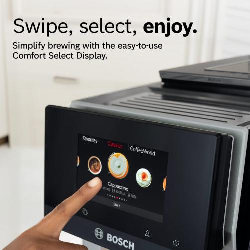 Bosch Fully Automatic Coffee and Espresso Machine - Touchscreen, Large Bean Capacity - Easy Clean, Maintenance - Black -