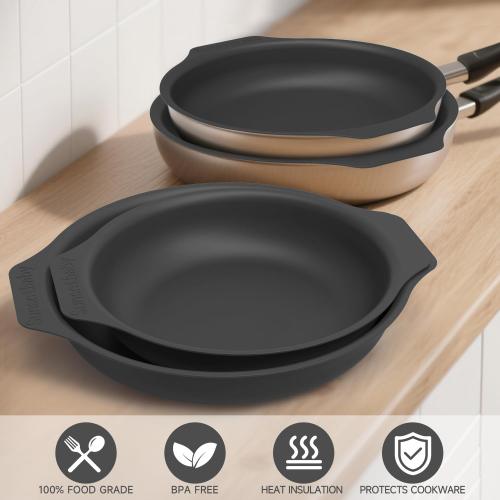 Silicone Pan Protectors & Separators for Stacking (10 & 12 Inch) - Non-Toxic, Heat-Resistant Pads | Dishwasher Safe, Durable Cookware Protector (Black, Mixed)