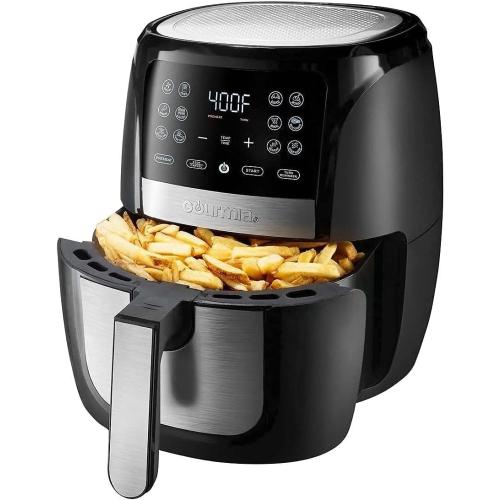 Gourmia Air Fryer Oven Digital Display 6 Quart Large AirFryer Cooker 12 Touch Cooking Presets, XL Air Fryer Basket 1500w Power Multifunction Stainless Steel FRY FORCE 360° (6 QT) NEEDS CLEANING
