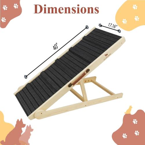 ELY UNIVRSAL Adjustable Dog Ramp for Bed – 12.2 to 25.5 Inches Foldable Pet Ramp for Large Dogs, Solid Wood Ramp for Dogs to Get on Bed, Couch – 200 LBS Load, Non-Slip