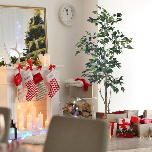 HAIHONG 6Ft Artificial Ficus Tree with Realistic Leaves, Livelike Faux Silk Indoor Outdoor Plant for Home Office Decor Living Room, Porch, Garden Decor