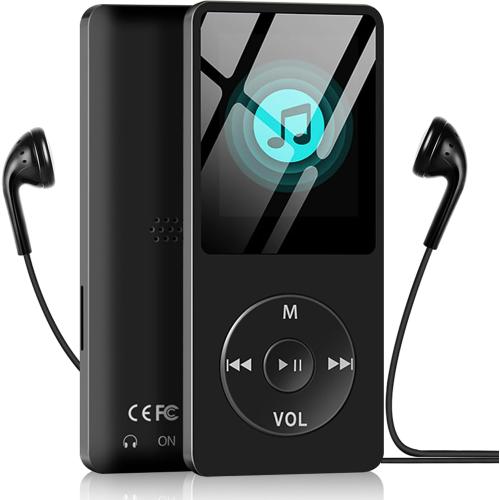 MP3 Player with Bluetooth 5.0, 1.8 inch Screen Portable Music Player with HD Speaker, HiFi Music Supports FM Radio, Voice Recorder, Supports Expanded Up to 128GB(Black, 32GB)