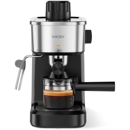 6 Bar Espresso Machine, 800W Compact Coffee Maker with Stainless Steel Cup Warmer, Steam Milk Frother, Automatic Pressure Relief, Cappuccino & Latte Maker, Black, for Home and Office