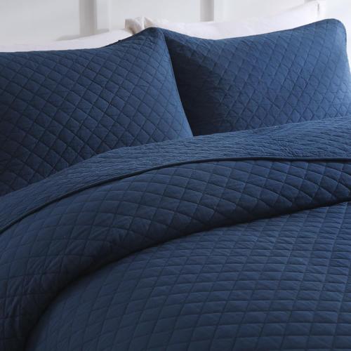 Cotton Quilt Bedding Sets Queen Size, 3 Pieces Reversible Lightweight Coverlets Comforters Bedspreads for All Seasons,Geometric Stitching Pattern,Navy Blue