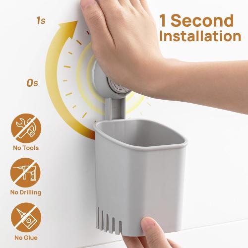 LEVERLOC Powerful Suction Cup Toothbrush Holders for Bathroom 2Pack, Gray