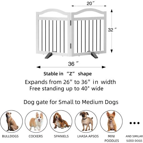 Foldable Freestanding Indoor Dog Gate for Doorways Wooden White Pet Gate for The House Dog Fence with Support Feet Included for Stairs, Hallways, 32 Height,2 Panels