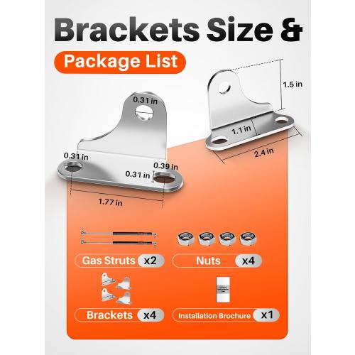 20 inch 100 lbs Gas Struts for Heavy lid RV Bed Lift Kit, 20'' 445N Gas Prop Spring Shocks with Mounting Brackets for DIY Window Cabinet Door Tool Box, 2 Pack (fit 80-110 lbs)