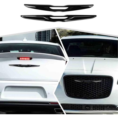 Front Bumper Grille Emblem Cover Rear Emblem Badge Cover Trim Kit Exterior Accessories Compatible with Chrysler 300 300C 2015 ,Black