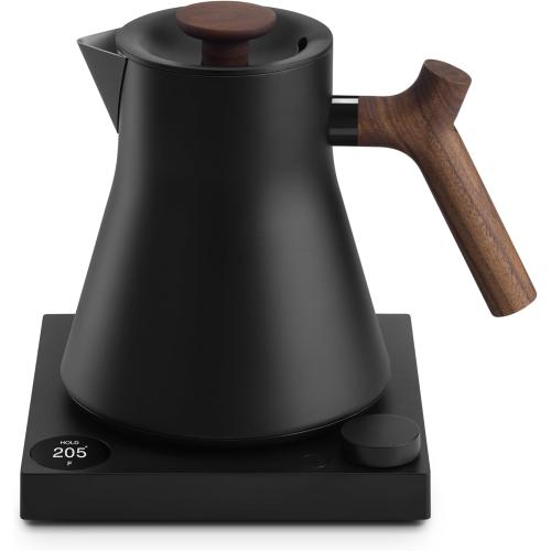 Fellow Corvo EKG Pro Electric Tea Kettle - Quick Heating, Precise Temperature Control Electric Kettle, Scheduling, Built-in Brew Timer for Boiling Water - Matte Black with Walnut Handle - 0.9 Liter