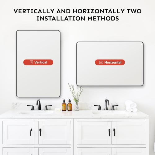 Kosmonia 20x16 Bathroom Vanity Mirror for Wall, Aluminum Framed, Farmhouse Rectangle, Anti-Rust, HD Reflection Anti-Desilvering, Distortion Free, Tempered and Shatter-Proof Wall Mounted Mirror, Black