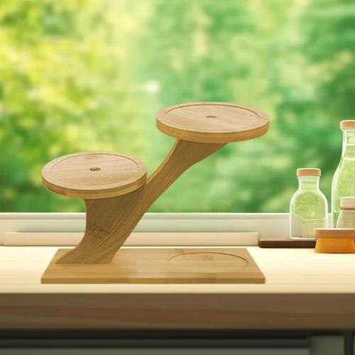 2-Pack Bamboo Mini Plant Stands for Window Sill & Desk, Small Indoor Decorative Shelves - Lightweight Space-Saving Home Office Decor for Living Room, Bedroom, Tabletop