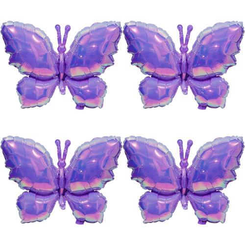 Rainbow Crystal Iridescent Purple Woodland Butterfly Balloon, Sparkle Charmingly 4 Pack Butterflies Balloons For Wedding Birthday Baby Shower Spring Summer Party Decorations Supplies