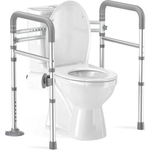 Toilet Safety Rails for Seniors, Adjustable Toilet Handles for Elderly and Disabled, Foldable Handicap Toilet Safety Frame Fit Any Toilets (350 LB)