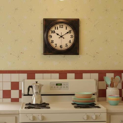 Wall Clock Vintage 1950s Style - Square Retro 12 Inch Wall Clocks Battery Operated for Kitchen Home Decor,Bronze