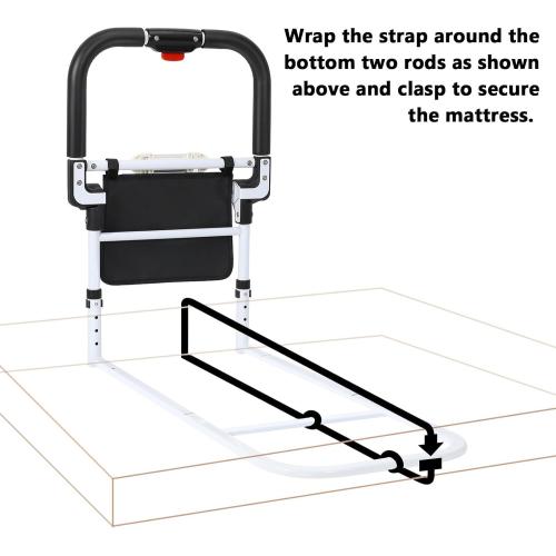 WHITE Bed Rails for Elderly Adults Safety with Foldable Non-Slip Handle, Adjustable Bed Assist Rails for Seniors, Handicap, Disable, Bed Assist Handle with Motion Light, Storage Pocket, White/Black