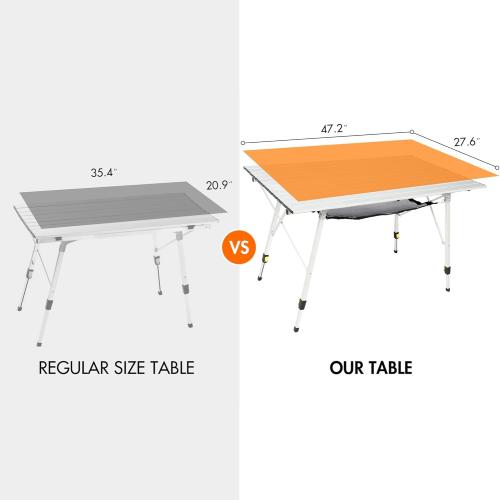Portal Camping Table Portable Foldable with Adjustable Legs, Aluminum Folding Table Roll Up Table with Carrying Bag for Outdoor, Beach, Picnic, Backyards, BBQ and Party, Silver, Big