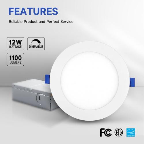 ECOELER 6 Inch Slim Recessed Lighting with Junction Box, Dimmable Recessed Can Lights, 5000K Daylight, 12W 1100Lm Dimmable LED Downlight, ETL & FCC Listed