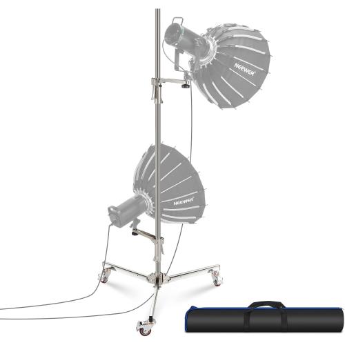 NEEWER 6.5ft/198cm Stainless Steel Light Stand, Heavy Duty Tripod Stand with Caster Wheels, 2 Sliding Arms with Pistol Grip, Folding Leg for Photography Softbox Monolight, Max. Load 35lb/16kg, ST198SS