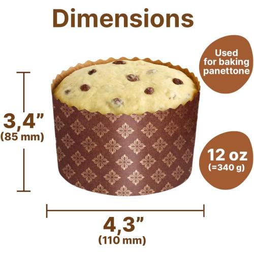 12oz Kulich Mold Paska Easter Bread Forms |12 pcs| Bread Paper Mold - Non Stick Panettone Paper Baking Molds Universal Brown Design