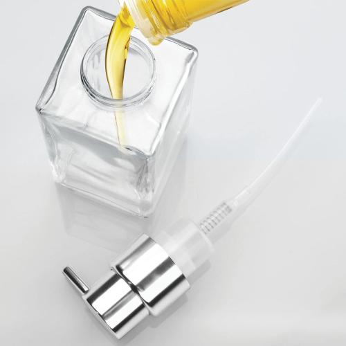 mDesign Glass Refillable Foaming Hand Soap Dispenser Modern Square Pump Bottle for Bathroom Vanities or Kitchen Sink, Countertops - 2 Pack - Clear/Chrome