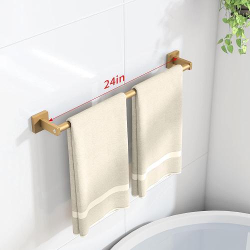 MKO Towel Bar for Bathroom, 24 Towel Racks for Bathroom Hanger Wall Mounted, Hand Towel Holder Rod with Metal for Kitchen Home, Gold 2 Pack