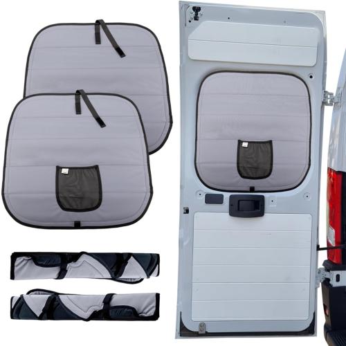 Color Grey Living in a Bubble Insulated Blackout Window Covers for RAM Promaster 2014-Current (Rear Door 2014-Current)