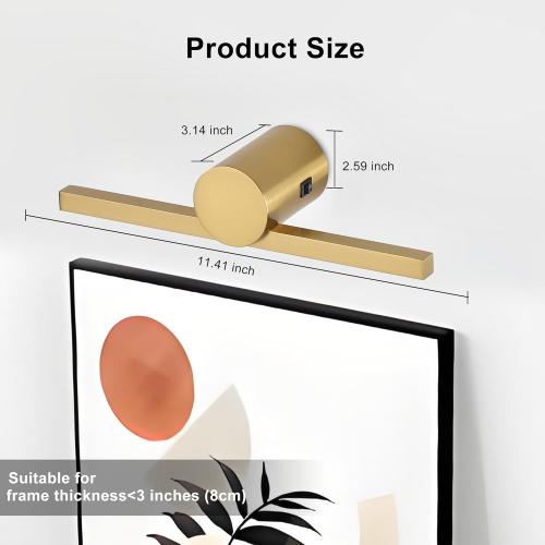 ZitoStory Battery Operated Picture Light with Remote,Wireless Dimmable Art Lights for Paintings Rechargeable Gallery Light Artwork Lighting for Canvas, Portrait (Gold,11.4'' Inch)