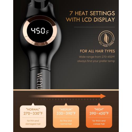 Large Curling Iron 2 Inch, Ceramic Long Barrel Hair Curling Wand, Hair Styling Tool, Dual Voltage, LCD Display, Black