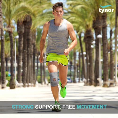 Size Large TYNOR Hinged Knee Brace with Double Strap Adjustable Neoprene Knee Support For Men & Women, Arthritis, Meniscus Tear, ACL with Open Patella with Removable Metal Hinges & Side Stabilizers
