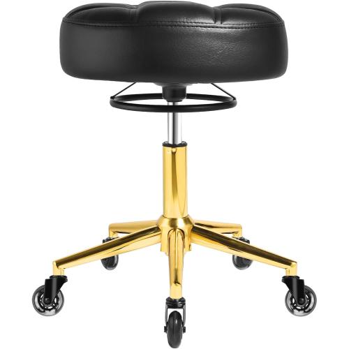 Rolling Stool Heavy Duty 450lbs - Reinforced with Golden Alloy Steel, Super Soft Thick Cushion, 360° Swivel, Smooth Rolling NO Noises, Adjustable Stool with Wheels for Massage Tattoo Spa, (Black)