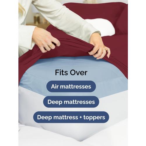 Extra Deep KING Sheet Set - 6 Piece Breathable & Cooling Sheets - Hotel Luxury Bed Sheets Set - Easy & Secure Fit - Soft, Wrinkle Free & Comfy Sheets Set - Burgundy Sheet Set with Extra Deep Pockets