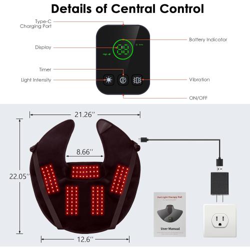 Color Black Red Light Therapy Neck Shoulder,Rechargeable Infrared Light Therapy Device for Body with Vibration and Timer,Wearable 660nm&850nm Red Light Therapy Wrap Pads for Body at Home