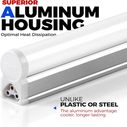 Barrina 6 Pack LED T5 Single Fixture, 4FT, 2200lm, 4000K Daylight Glow, 20W, Utility Shop Light, Ceiling and Under Cabinet Light, ETL Listed, Corded Electric with ON/Off Switch