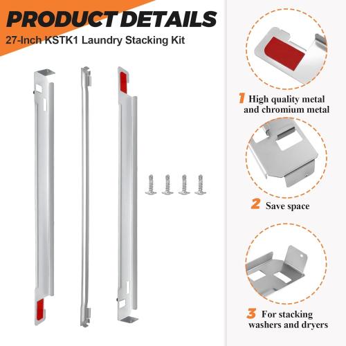 KSTK1 washer dryer stacking kit 27-inch for LG Laundry washing Machine&Dryer - Solid Metal with Chrome Coated - 10 YEARS WARRANTY