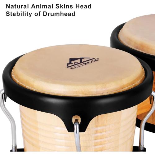 EASTROCK Bongo Drums 7” and 9” Set for Adults Beginners Professionals Tunable Wood and Metal Drum Percussion Instruments with Tuning Wrench(7” 9” Bongos)