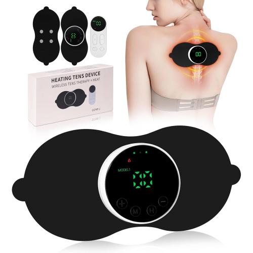 Heating TENS Unit for Pain Relief, Wireless Muscle Stimulator with Remote Controller, Portable Rechargeable Massager for Shoulder Waist Back Arm Leg (2 Pads)