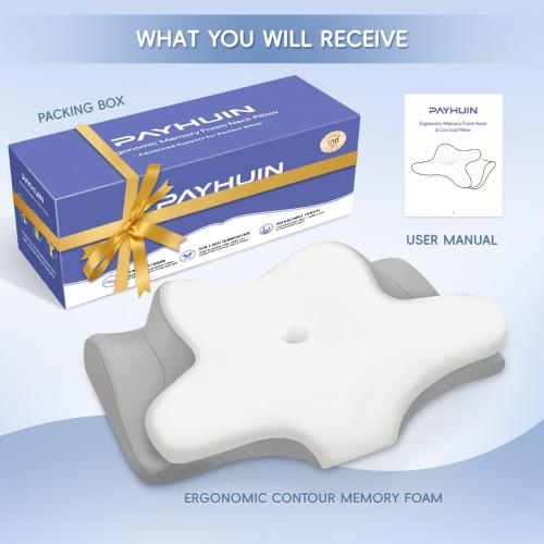 Cervical Neck Pillow, Memory Foam Pillows for Neck and Shoulder Pain Relief, 2 Heights Ergonomic Pillow with Breathable Ice Silk Cover, Neck Support Pillow for Stomach Sleepers White