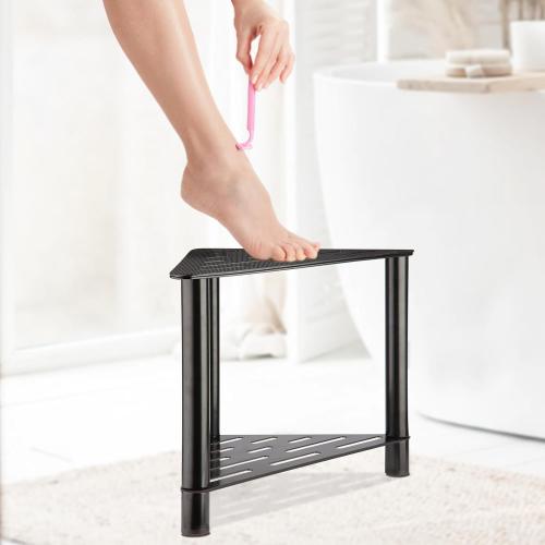 IBosins Shower Stool for Shaving Legs Corner Shower Stool for Inside Shower Small Bench Bath Seat Shower Accesories with Storage Shelf (Black Metal)
