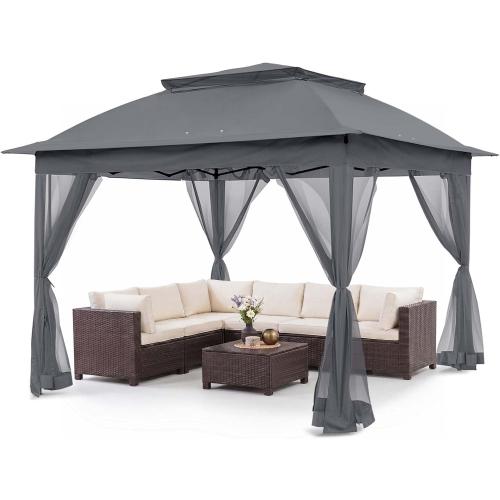 COOS BAY 11x11 Pop Up Gazebo with Mesh Netting, Instant Outdoor Canopy Tent, Water Resistant Shelter with UPF 50  UV Protection, 121 Sq Ft Coverage, Dark Gray